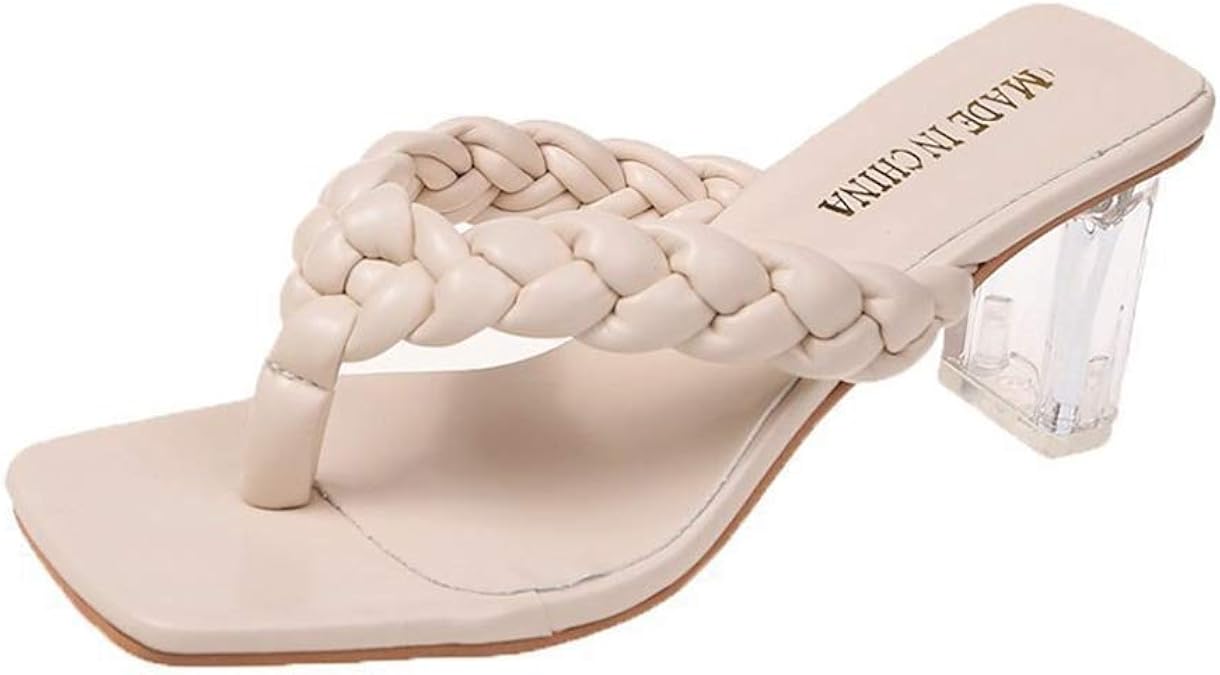Amazon.com | GCOCO Women's Clear Chunky Heel Sandals Slip On Backless Mules Square Toe Flip 