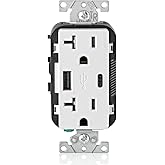 Leviton USB Type A-C Receptacle, 20 Amp, Tamper-Resistant, T5833-00W, White