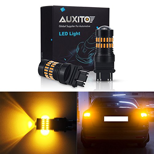 AUXITO Amber Yellow 3157 LED Bulbs Extremely Bright 48-SMD 4014 LED Chipsets 3156 3057 4057 4157 LED Bulbs with Projector for Turn Signal Lights (Pack of 2)