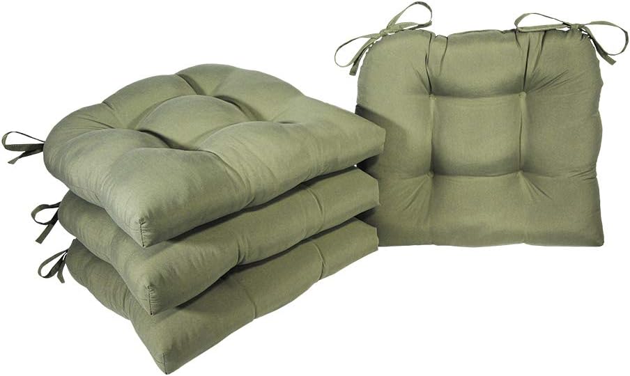– Fiber Filled Premium Chair Pads - Chair Pads with Tiebacks –17.25” L X 16” W – Green - Set of 4