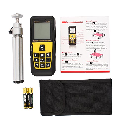 DMiotech Laser Distance Measure 262ft 80m Mini Handheld Digital Laser Distance Meter Rangefinder Measurer Tape Diastimeter Yellow with Tripod