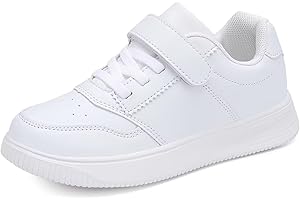 DSWED Unisex-Child Leather Lightweight Breathable Knit Athletic Running Sneakers for Kids Shoes for Boys Girls