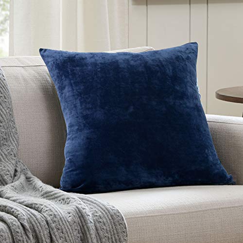 Evolive Soft Micromink Euro Sham Cover Pillowcase Replacement with Zipper Closure (Navy, 26"X26")