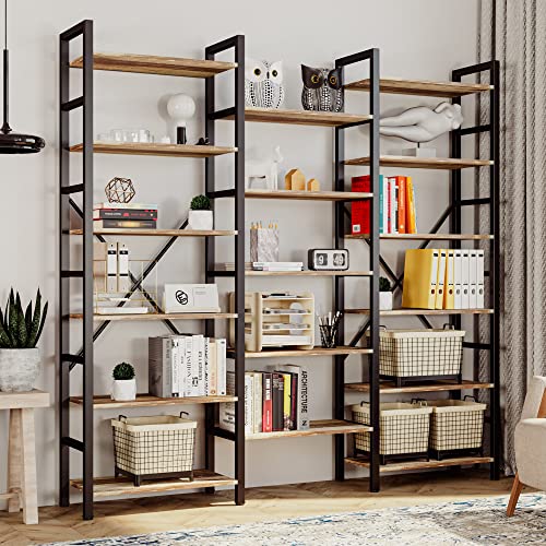 IRONCK Bookcases and Bookshelves Triple Wide 6 Tiers Industrial Bookshelf, Large Etagere