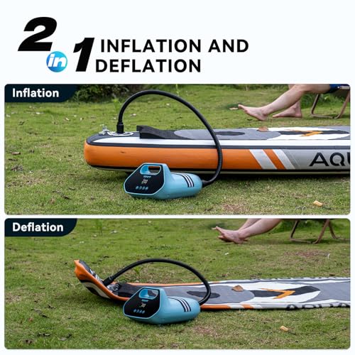 TOPUMP 7800 mAh Electric SUP Pump TPS300, High Pressure SUP Pump 20 PSI Paddle Board, DC 12 V Auto-Off Portable Rechargeable Compressor Two-Stage Inflation and Deflation