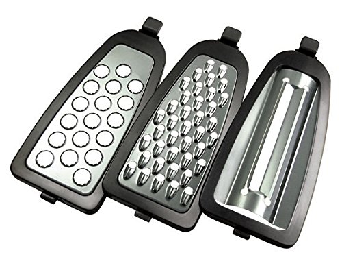 Simposh Palm Grater - Comfortable Compact Handheld Mouse Grater. Stands vertically horizontally hang on hook. Peeler slicer grater zester all-in-one. Food storage compartment. 3 stainless steel blades
