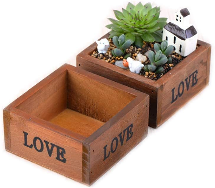 Amazon Com Wooden Plant Seeds Box Indoor Outdoor Windowsill Kitchen Garden Herb Flower Succulent Planter Plant Container Box Trough Pack Of 2 Square Industrial Scientific