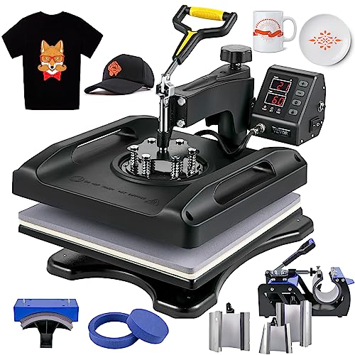 VEVOR Heat Press Machine 8 in 1 Combo Heat Press 15 x 15 Inch Heat Transfer Machine 360-Degree Swing Away Digital Shirt Printing Multifunction Sublimation Heat Press for T Shirts Mug Hat Plate Cap