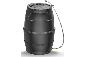 SQUEEZE master 50 Gallon Rainwater Collection Barrel-BPA Free Home Rain Catcher with Water Diverter, Outlet Hose-Flatback Des