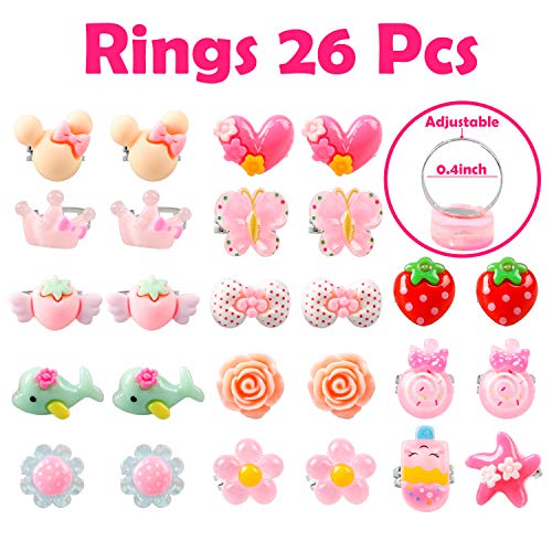 WATINC 62Pcs Candy Princess Jewelry Beaded Necklace Beads Bracelet MacaronÂ Ice-CreamÂ Color Chunky Bubblegum Toy Ring Crystal Earring Pastel Flower Pretend Play Dress Up Accessories for Little Girls