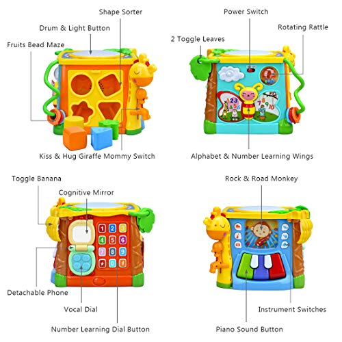 Forstart Activity Cube | 5 in 1 Drum Activity Center Musical Toy Multipurpose Kids Toddlers Shape Color Sorter Skill Improvement Educational Early Learning Game Toys My Busy Town (Drum Activity Cube)