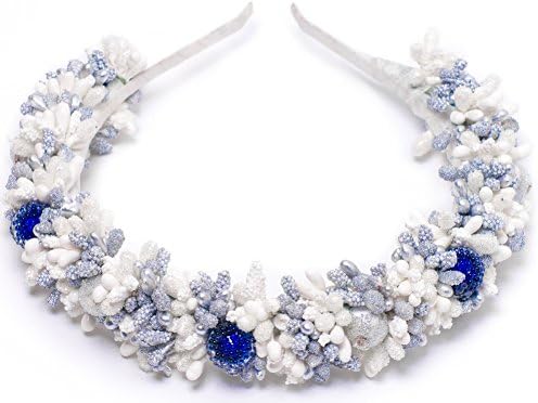 Dolyacrystal Flower Crown Women White Blue Handmade