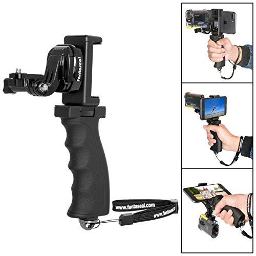 Fantaseal Ergonomic Action Camera Grip Mount Action Cam Handheld Stabilizer Support Camcorder Handle Steadicam handy grip w/ Smartphone Clamp Mount (UP TO 5.7