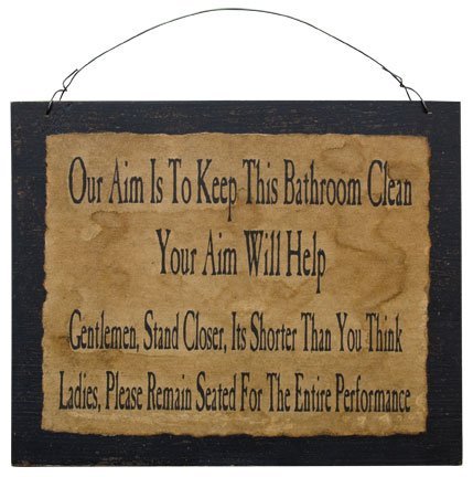 Clean Bathroom Sign Funny Distressed Black Wood Board Country Primitive Wall Décor