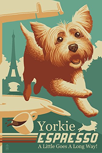 Yorkshire Terrier - Retro Yorkie Espresso Ad (9x12 Art Print, Wall Decor Travel Poster)