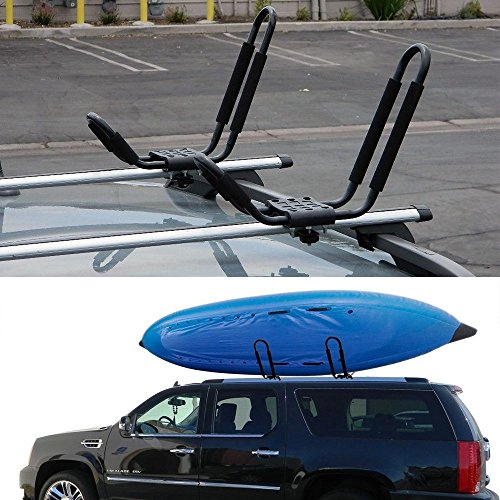 Kayak Rack Accessories for Car - 2 Pair J-Bar Shape Steel Roof Rack Kayak Carrier w/Vehicle Cross Bars Roof Racks Mount on Car Truck and SUV Vault Crossbar, for Canoe, SUP and Kayaks (2)