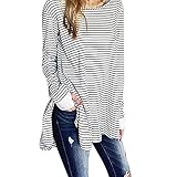 Clearance! ZOMUSA Women Black and White Stripes Loose Pullover Long Sleeve Stripe Shirt Tops Blouse (M, White)