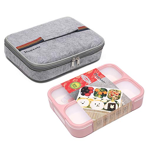Donxote Bento Boxes Set - 4 Compartments Leakproof Sealing Bento Box 1000ml - BPA-Free Microwave Dishwasher Safe Spoon & Lunch Bag (Pink)