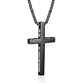 ZRAY Cross Necklace for Men Inspirational Bible Verse Cross Pendant Stainless Steel Cross Chain 22+2inch Christian Jewelry Meaningful Religious Gift for Boys