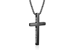 ZRAY Cross Necklace for Men Inspirational Bible Verse Cross Pendant Stainless Steel Cross Chain 22+2inch Christian Jewelry Meaningful Religious Gift for Boys