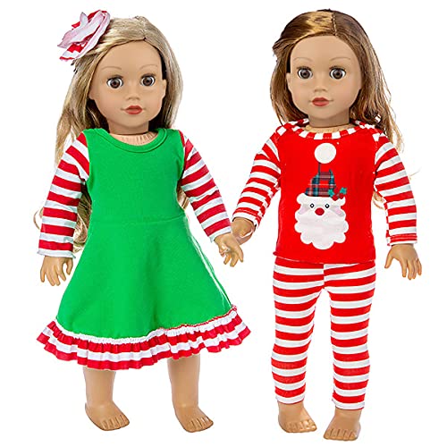 Ecore un 2 Set 18 Inch Doll Christmas Clothes Dress Pajamas Outfits for 18 Inch Girl Doll