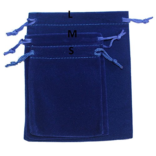 Blue Velvet Drawstring Bags 3 Asst Sizes Cloth Jewelry Pouches for Holding Small Items Coins Loose Earrings Bracelets Necklaces Headphones Storage,30 Pack