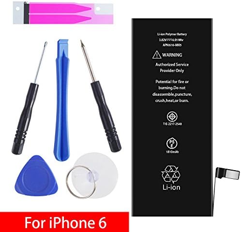 iPhone 6 Battery Replacement Kit with Complete Tools (5 Useful Tools) &amp; Adhesive, High Capacity Brand New Battery 0 Cycle - [12-Month Warranty]