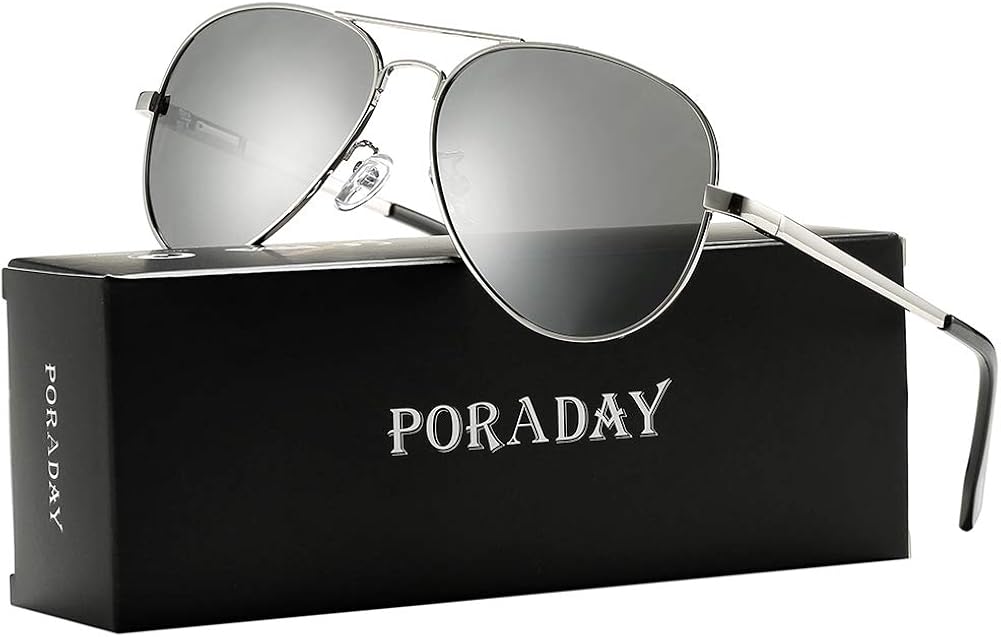 Polarized Aviator Sunglasses for Men Women Metal Frame 100% UV400 Protection Lens, 58mm