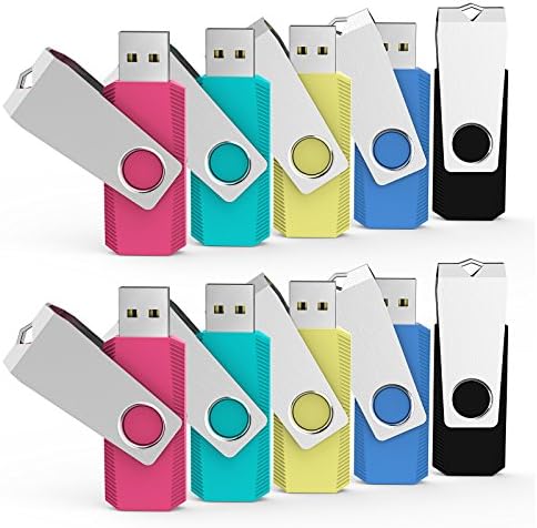 TOPSELL 10 Pack 2GB Bulk USB 2.0 Flash Drives(2GB, 10Pcs, Multicolored: Black, Sky Blue, Cyan, Pink, Yellow)