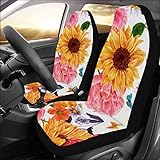 InterestPrint Universal Fit Custom Watercolor Sunflowers Roses Protector Two Front Car Seat Covers Set -100% Breathable