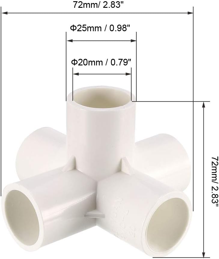 sourcing map 5 Way Elbow PVC Pipe Fitting Furniture Grade 20mm Size Tee Corner Fittings White 6pcs, 20mm,6Pcs - Image 3