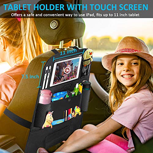STOON Backseat Car Organizer, Car Seat Organizer with 4 USB Charge Ports & 11" Touch Screen Tablet Holder & 6 Storage Pockets, Back Seat Car Organizer for Kids, Road Travel Accessories Kick Mats