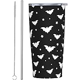 TOUNHEYA Halloween Bats Tumbler with Lid and Straw Gothic 20oz Insulated Stainless Steel Cup Spooky Travel Coffee Mug Water Bottle for Women Gift for Birthday Christmas