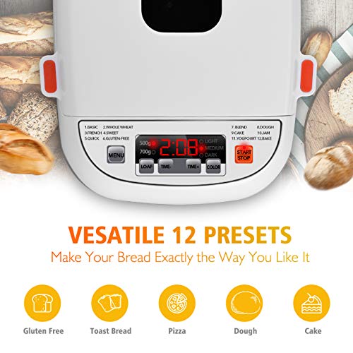 Bread Maker- 1.5LB breadmaker machines, Automatic Bread Maker Machine, Gluten Free Breadmaker Machine , Large Viewing Window Digital LED Screen, 12 Menus 3 Crust Colors, 15h Delay Timer 1h Keep Warm Non Stick Pan - Thumbnail 2