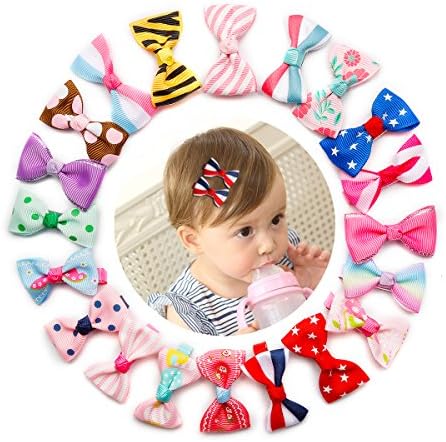 Sufermee 40 pcs (20 pairs) Baby Girls Ribbon Hair Bow Clips printed pattern Hairpins Non-slip Hair Barrettes Hair Accessories for Toddlers Girls Teens Kids