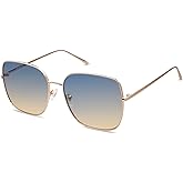 SOJOS Trendy Oversized Square Metal Frame Sunglasses for Women Men Retro Big Flat Lens UV Protection Sunglasses SJ1146