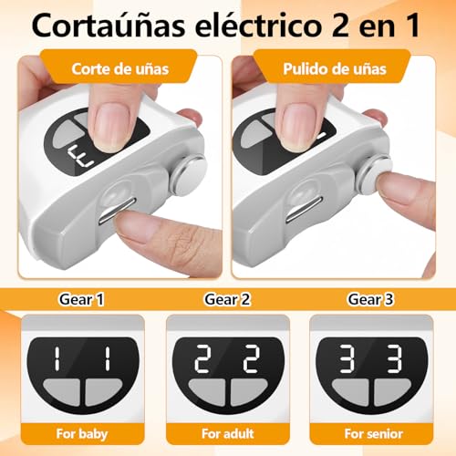 Electric Nail Clipper, 2026 New 3 in 1 Automatic Nail Clippers and Polisher, 3 Speeds Automatic Adjustable Electric Nail Clippers with LED Light and USB Rechargeable, for Baby, Adults and Elderly