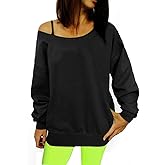 Smile Fish Women's Sexy Off The Shoulder 80s Outfit Sweatshirt Slouchy Printed Long Tunics Top