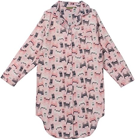 PajamaMax Women's Dog/Rabbit/Cat/Elephant Print Flannel Notched Lapels Longline Sleepshirt Nightgown Sleepdress