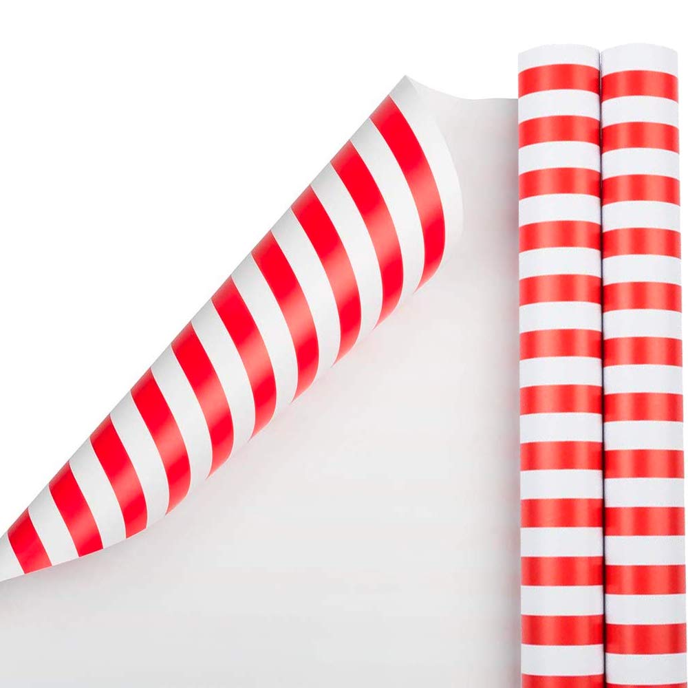 JAM PAPER Gift Wrap - Striped Wrapping Paper - 2.3 Sq M per Roll - Red & White Stripes - 2/Pack