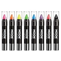 Moon Glow - Blacklight Neon Face Paint Stick/Body Crayon makeup for the Face & Body - Pastel set of 8 colours - Glows brightly under blacklights