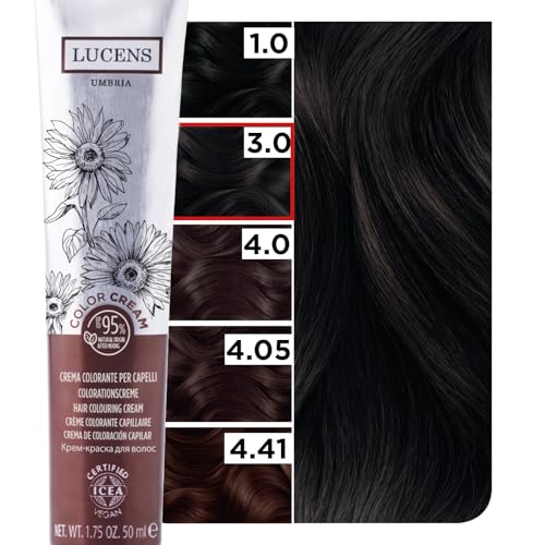 Lucens Umbria - 3.0 Dark Brown, Ammonia-Free Hair Colour, Vegan Permanent Colouring Kit with Natural Extracts, Soothing, Moisturizing and Protective Action