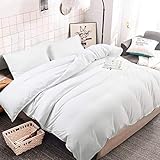 INGALIK Bedding 3 Piece Duvet Cover Set Queen Size with Zipper Closure Ultra Soft Breathable 100% Washed Microfiber Hotel Luxury Solid Color Collection 3pc (1 Duvet Cover + 2 Pillow Shams) White