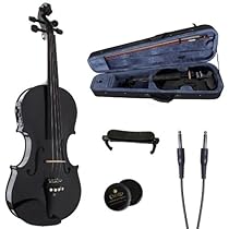 Cecilio 4/4 CVNAE-Black+SR Ebony Fitted Acoustic/Electric Violin in Metallic Black
