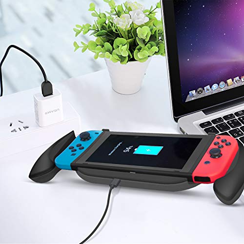 Lammcou Charging Grip for Nintendo Switch Comfort Charge Handle Stand Quick Charge Compatible 5V 2A AC Adapter, USB Charger with Type-C Cable for Nintendo Switch Console & Joy-con Controllers - Black