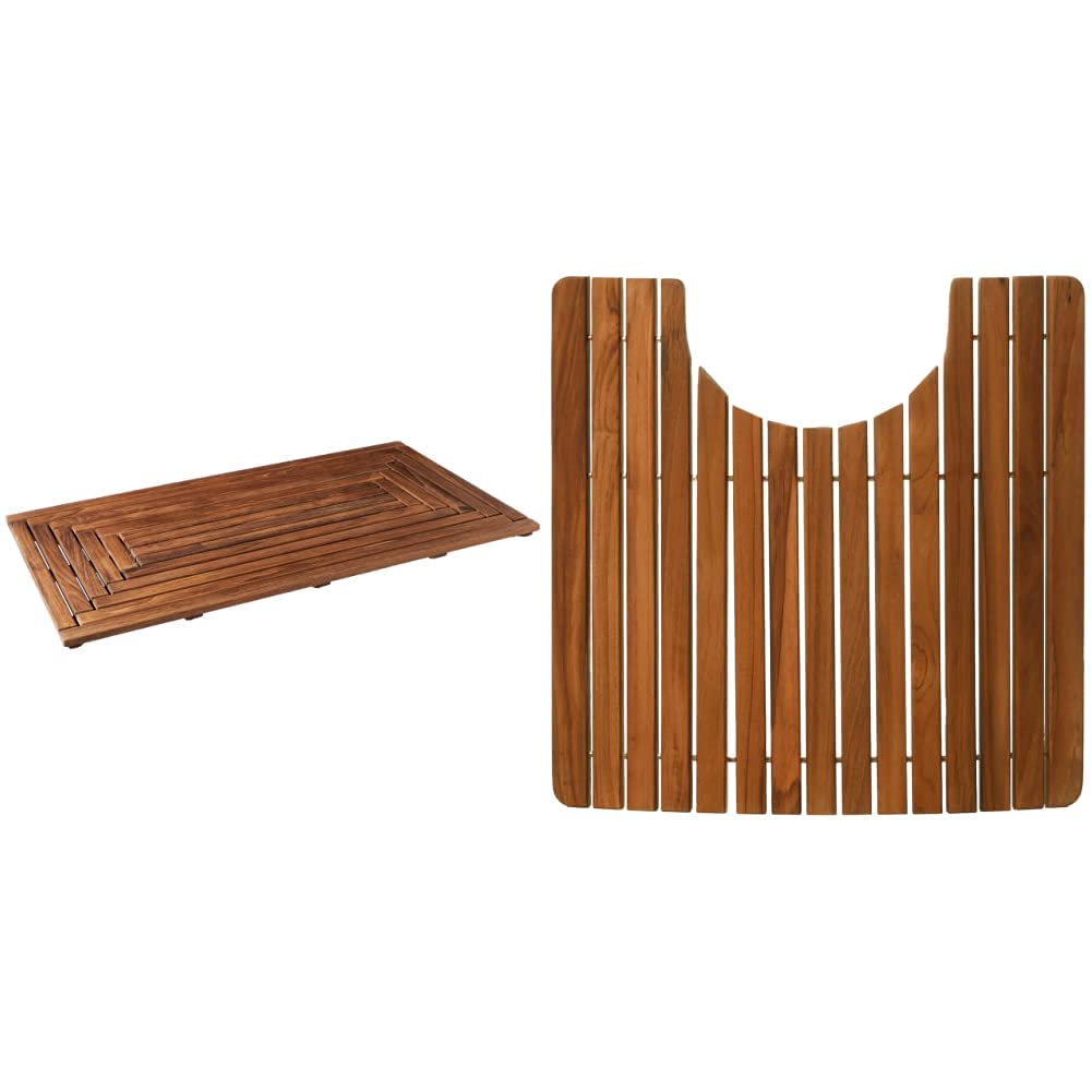 Bare Decor Giza Teak Shower Mat (35.5" x 19.75") and Peter Teak Toilet Mat (20" x 18") Image Bare Decor Giza Teak Shower Mat (35.5" x 19.75") and Peter Teak Toilet Mat (20" x 18") Image