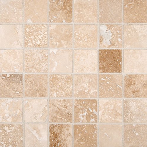 M S International Ivory 12 In. X 12 In. X 10mm Honed Travertine Mesh-Mounted Mosaic Tile, (10 sq. ft., 10 pieces per case)