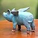 NOVICA Artisan Handmade Ceramic Figurine of Winged Blue Pig from Thailand Sculpture Animal Themed NAT Geo Gifts [3.5in H x 3in W x 5.5in D] ' Blue Flying Pig'