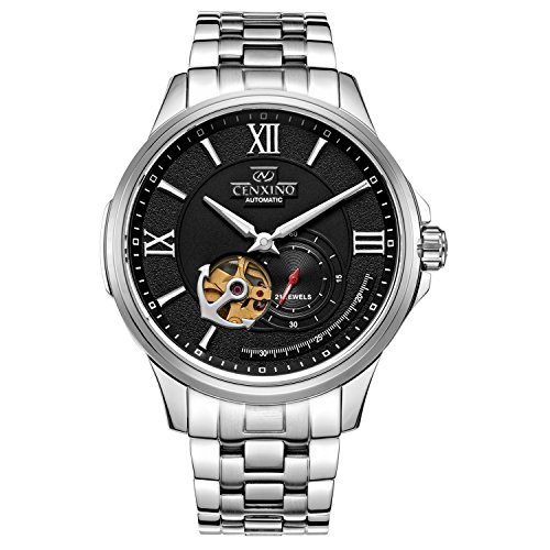 CENXINO G8034 Men Automatic Mechanical Wrist Watches with Calendar and Stainless Steel Band for Sale (Black 4)