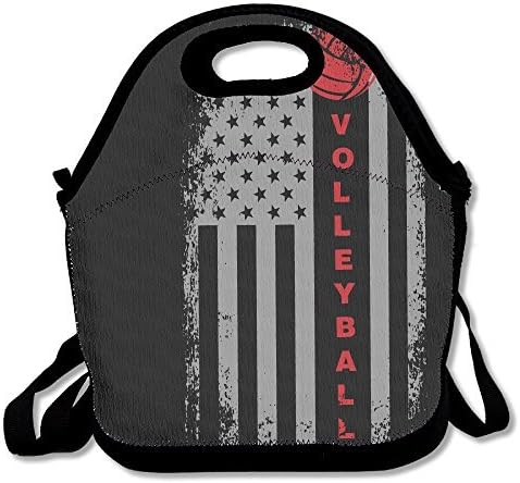 DASENCO Usa Flag Volleyball 100% Polyester Zipper Portable Lunch Picnic Handbag Bag Waterproof Insulated Food Container School Office Travel Outdoor Work Lunch Bag Tote
